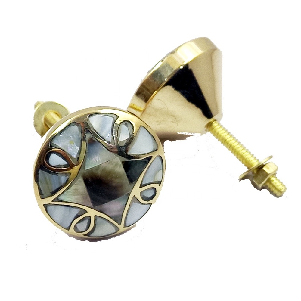 Solid Brass Mother of Pearl Inlay Cupboard Handle Cabinet Door Knob Drawer Pull Mother of Pearl & Brass Gold and Ivory Door Knob