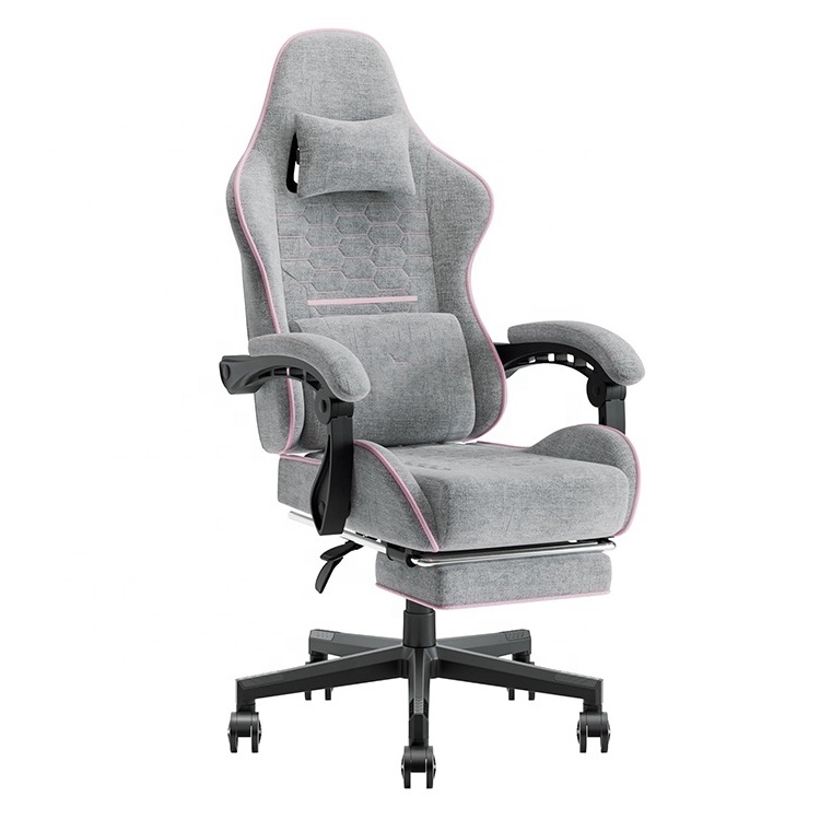 Green Line Design Grey Fabric Massage Game Chair with Footrest Ergonomic Racing Gaming Chairs Swivel Office Chairs with Footrest