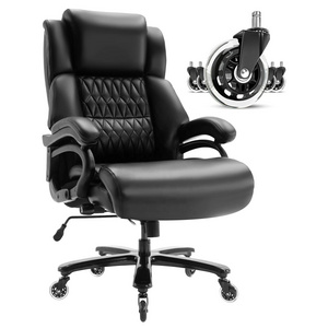 Black Boss Office Chairs Quiet Rubber Wheels Heavy Duty Metal Base Big and Tall 400lbs Office Chair Large Executive Desk Chair