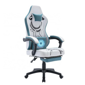 New Arrival Tech Cloth White Green Massage Gaming Chair Big and Tall Racing Style Computer Chairs with Footrest Linkage Armrests