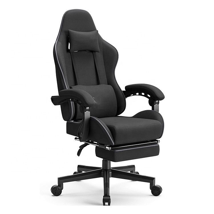 Green Line Design Grey Fabric Massage Game Chair with Footrest Ergonomic Racing Gaming Chairs Swivel Office Chairs with Footrest