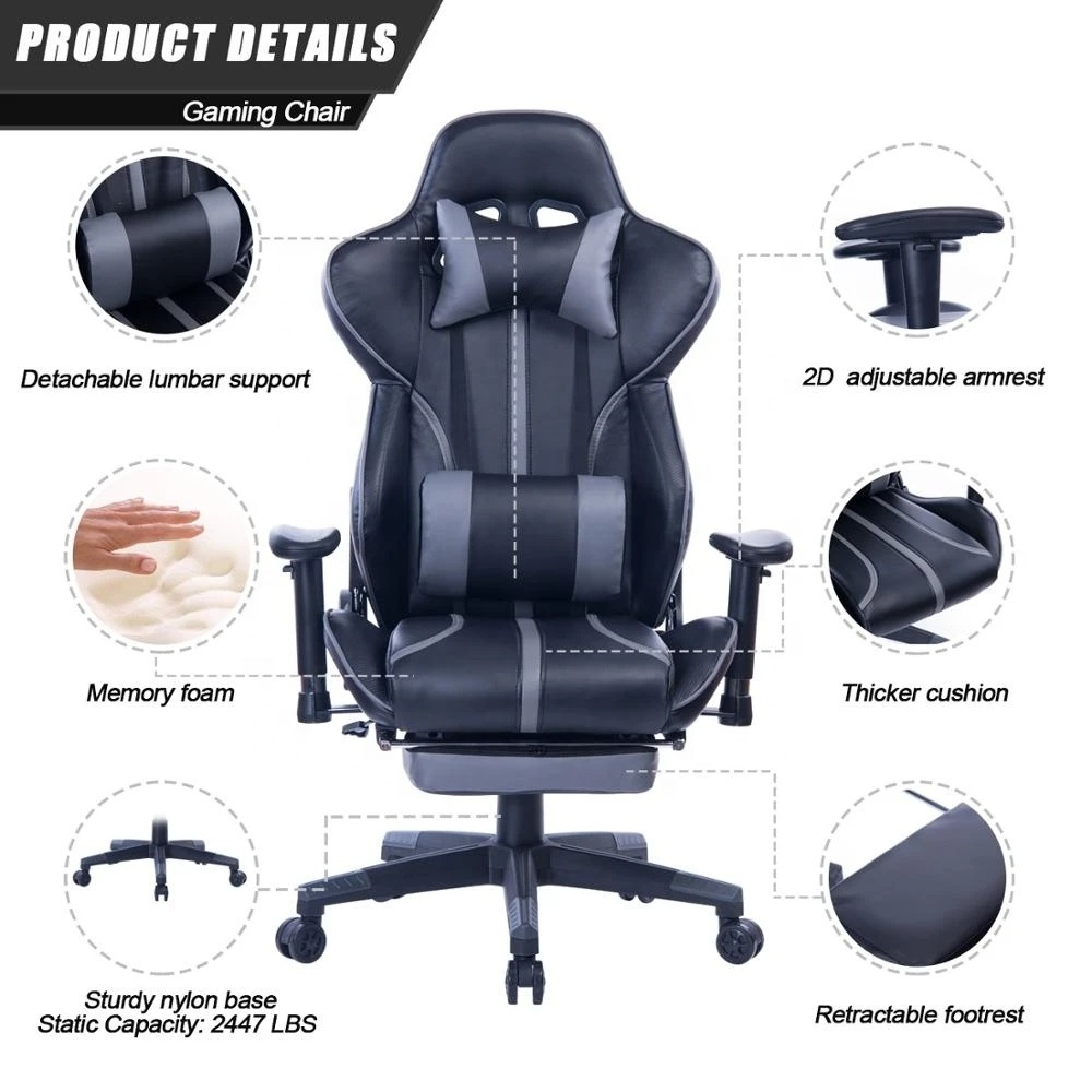 Customizable Pc Computer Racing Games Chair Ergonomic Comfortable Leather Gaming Chair with Footrest