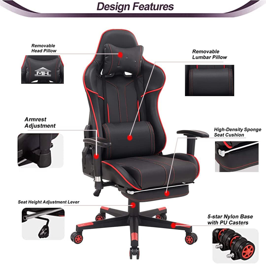 cool china manufacture cadeira para jogos soft PU leather red computer chair Best Executive gaming chair with fotrest