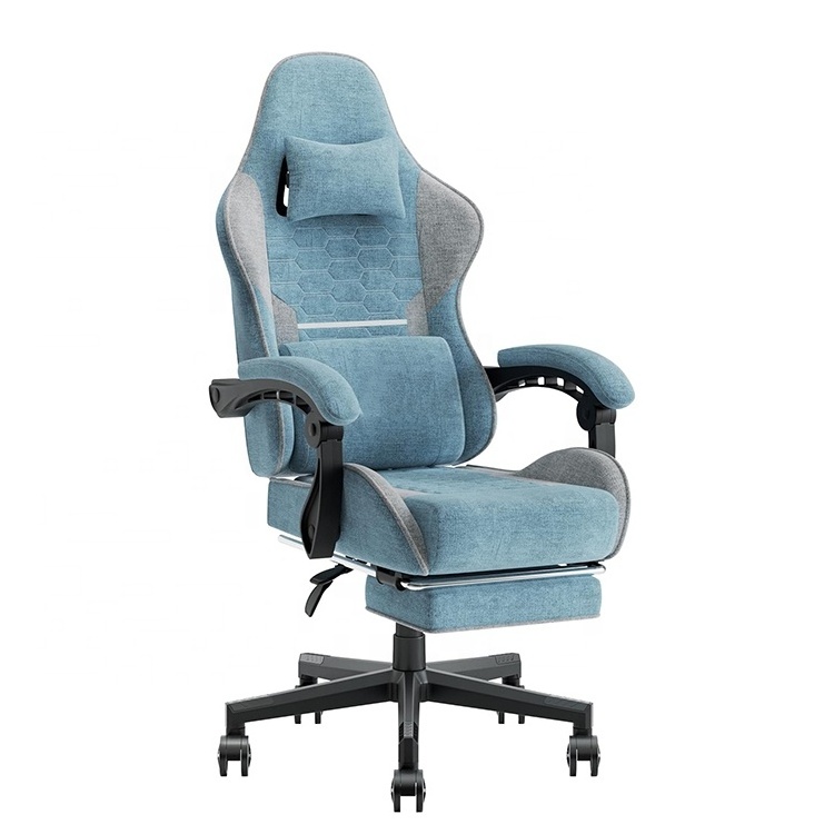 Green Line Design Grey Fabric Massage Game Chair with Footrest Ergonomic Racing Gaming Chairs Swivel Office Chairs with Footrest