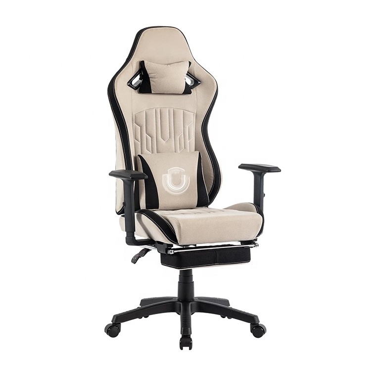 New Arrival Tech Cloth White Green Massage Gaming Chair Big and Tall Racing Style Computer Chairs with Footrest Linkage Armrests