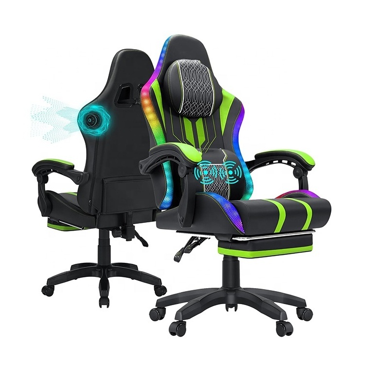 Ca Game Chair Ecuador 400lbs Blue Rgb LED Pc Gamer Gaming Chair with Footrest Speakers and Massage Big and Tall Video Game Chair