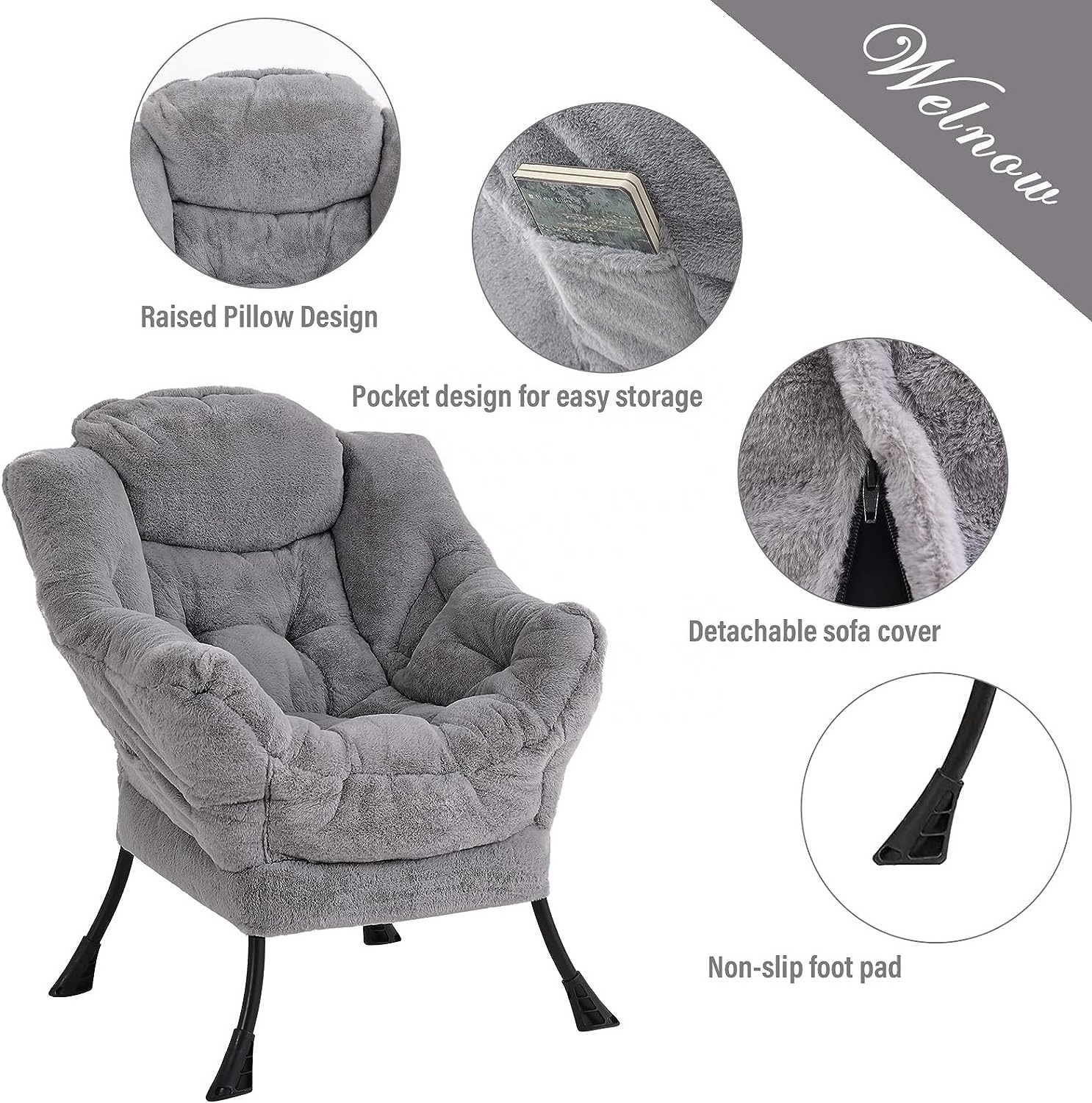 2023 Modern design grey fabric comfortable lazy chair for reading drinking tea playing games living room cozy chair for bedroom