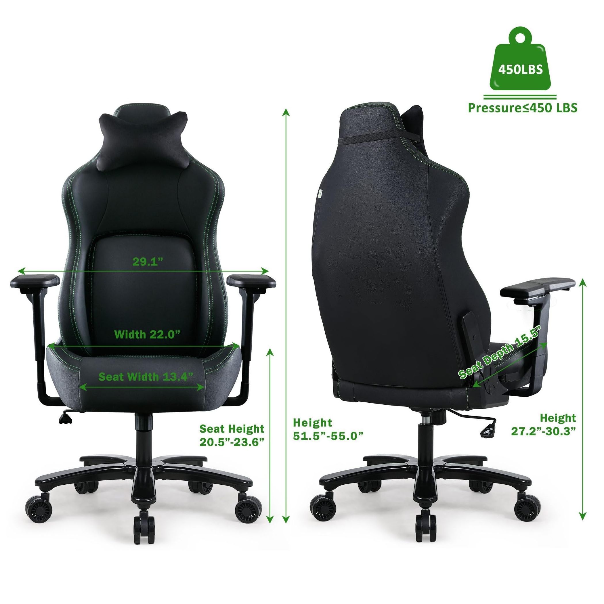 Ergonomic Heavy Duty Office Chair 4d 5d Foldable Armrests Black Best Gaming Chair Big and Tall Gaming Chair for Adults 450lbs