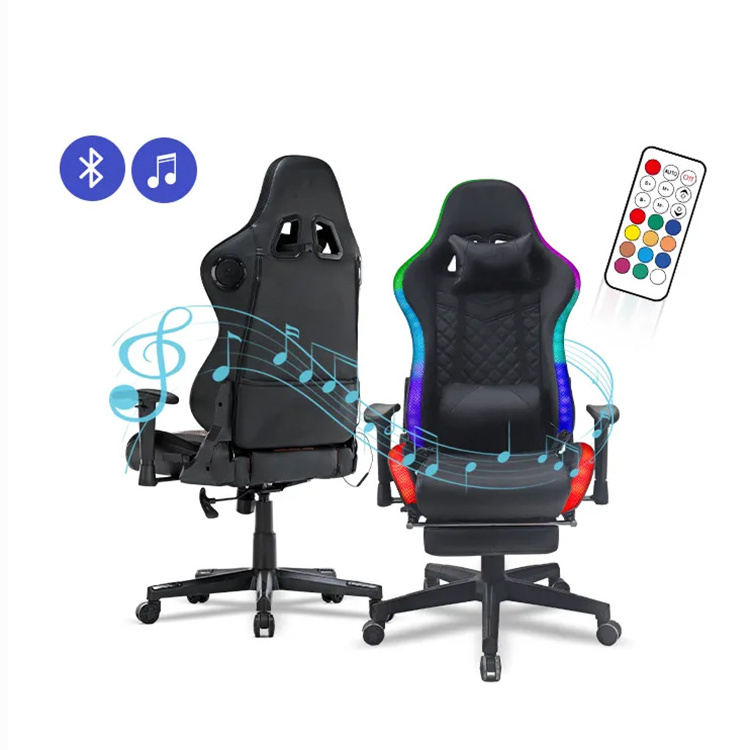 Wholesale Spain Silla Para Juegos Leather PU Rgb Sillas Gamer Chairs Video Game Music Esports White Gaming Chair with Lights