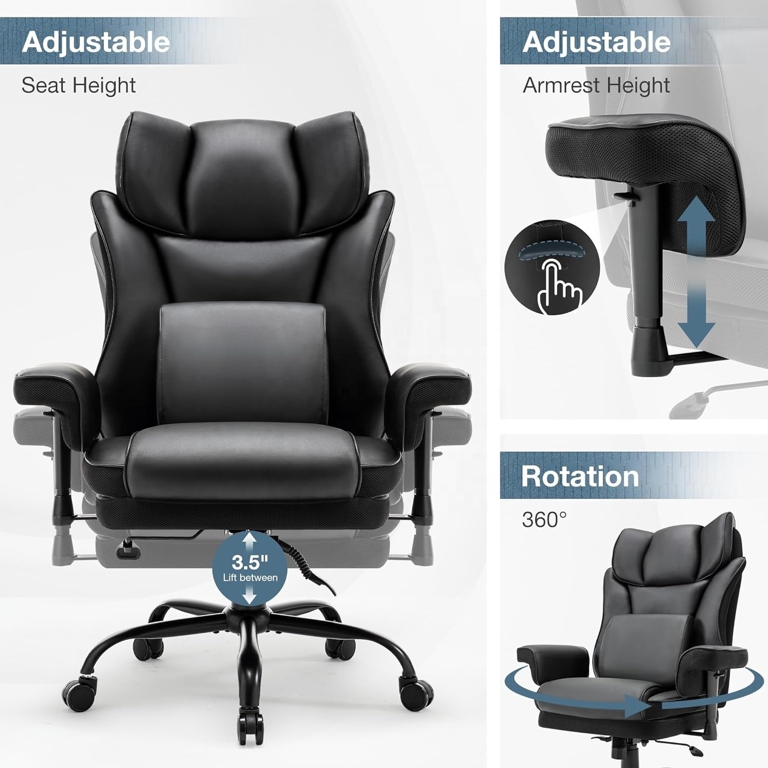 Big Tall Office Chair 450lbs High Back Rocking Desk Chair for Heavy People Executive Office Chair with Massage Lumbar Support