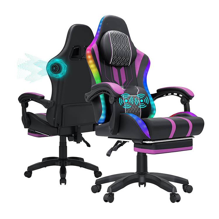 Ca Game Chair Ecuador 400lbs Blue Rgb LED Pc Gamer Gaming Chair with Footrest Speakers and Massage Big and Tall Video Game Chair