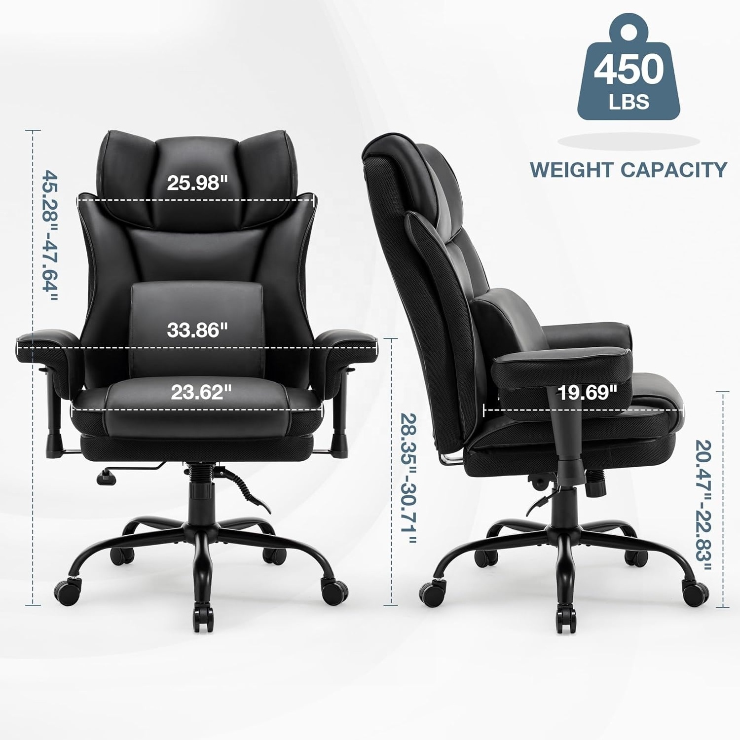 Big Tall Office Chair 450lbs High Back Rocking Desk Chair for Heavy People Executive Office Chair with Massage Lumbar Support