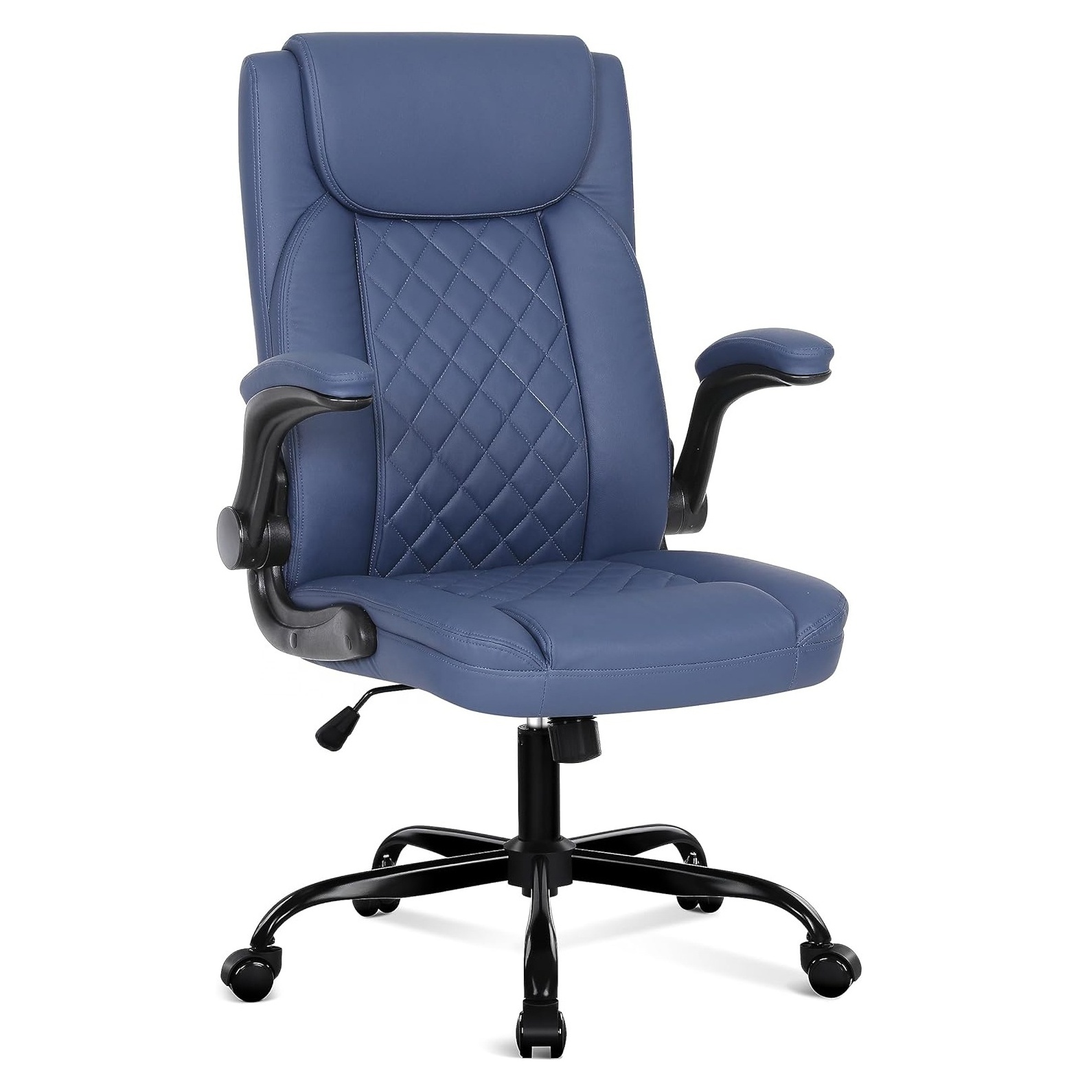 2024 Adjustable Height Navy Blue PU Leather Comfortable Computer Chair S-shaped Big and Tall Office Chair with Adjustable Height