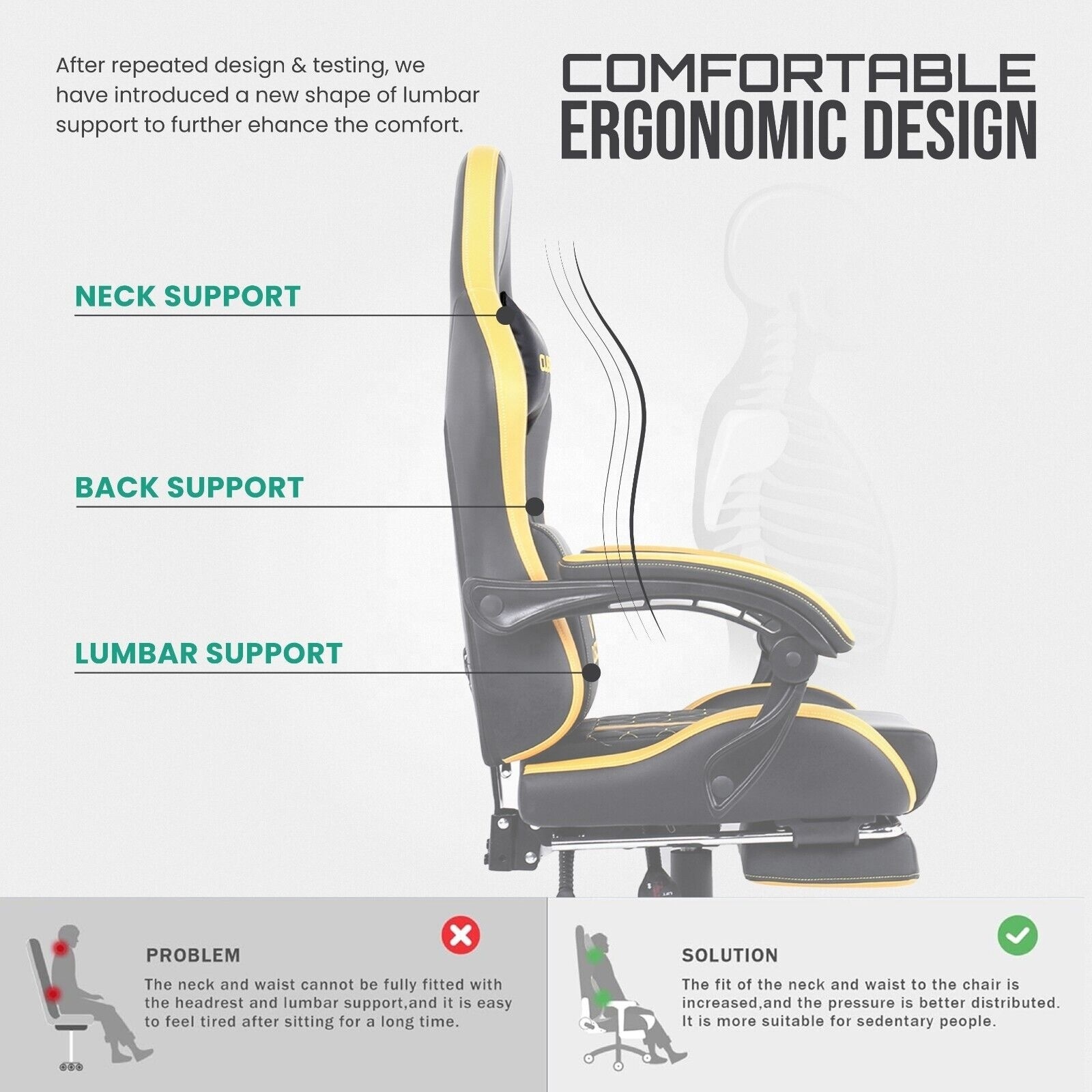 wholesale Anji pro silla gamer yellow premium elite gaming chair upholstery reclining 150kg video game chair with lumbar