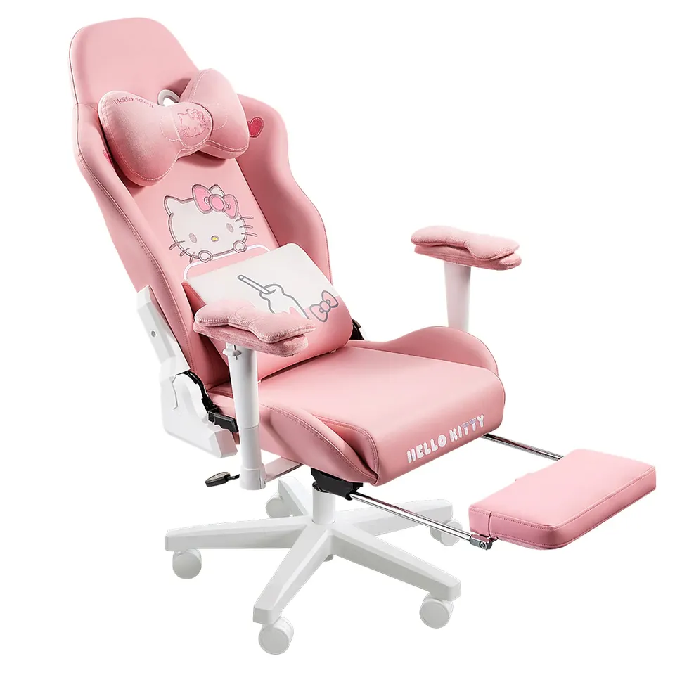 Low Price $78 Cute Pu Leather Nylon Computer Silla Gamers Ergonomic Hello Cute Rosa Pink Gaming Chair With Ottoman For Girls