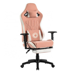 Free Shipping Silla Gaming Fotel Gamingowy PU Racing Computer Chairs Pink White Adjust Height Backrest Game Chair with Footrest