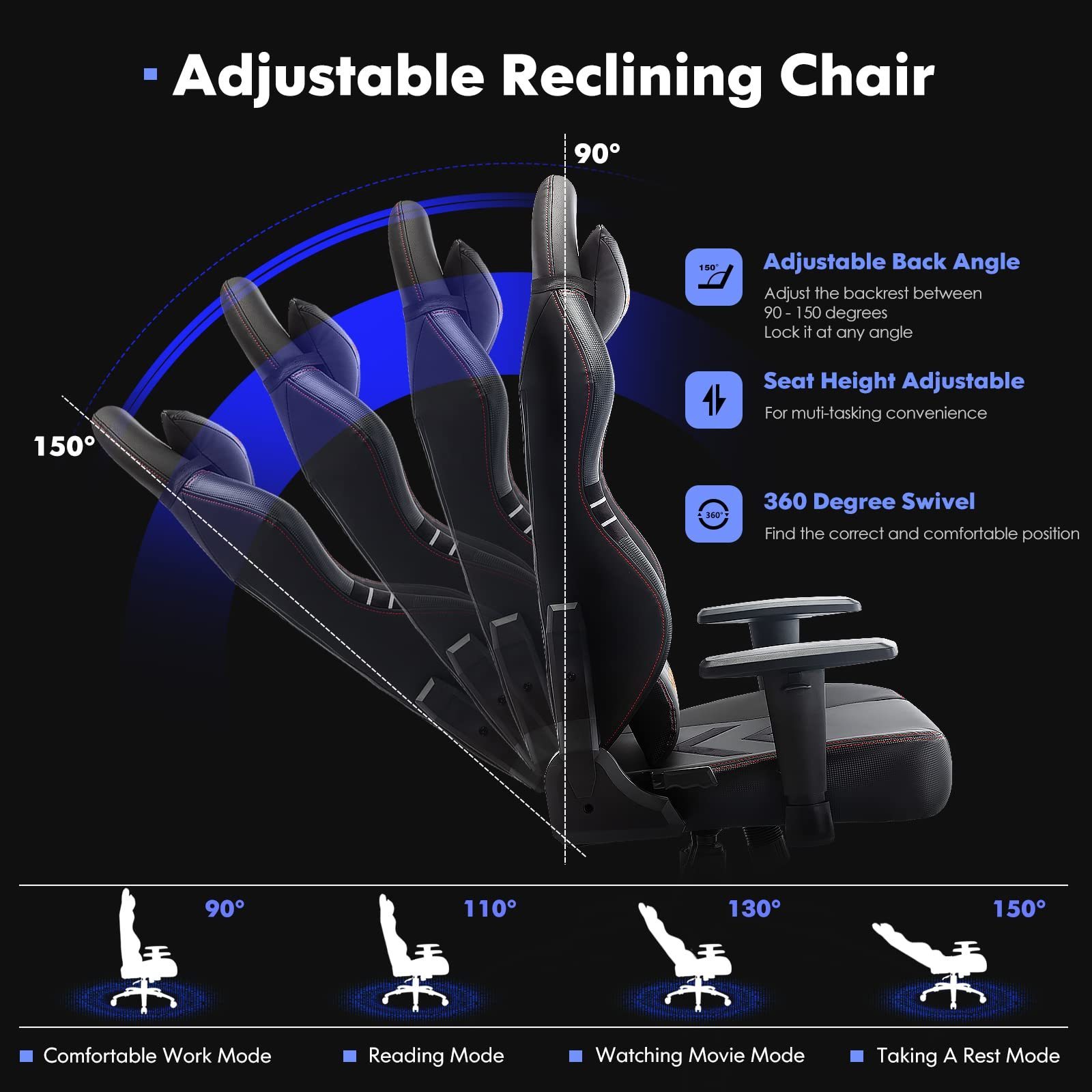 Ergonomic High Back Pc Chair Reclining Black Racing Style Zero Gravity Gamer Chair Big And Tall Gaming Chair With Stand Wheels