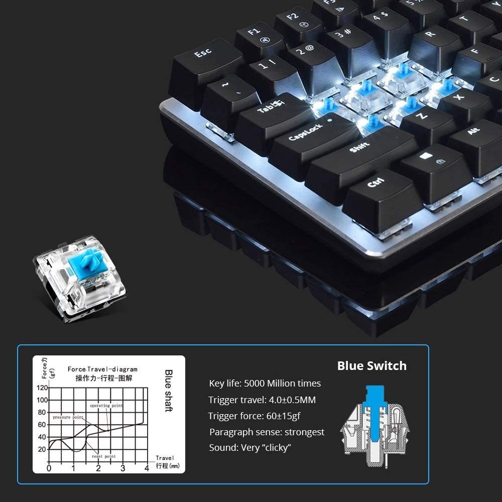 AJAZZ AK33 Compact 82 Keys Anti-Ghosting RGB single Backlit Mechanical Gaming mini  Keyboard for Win PC Gamer