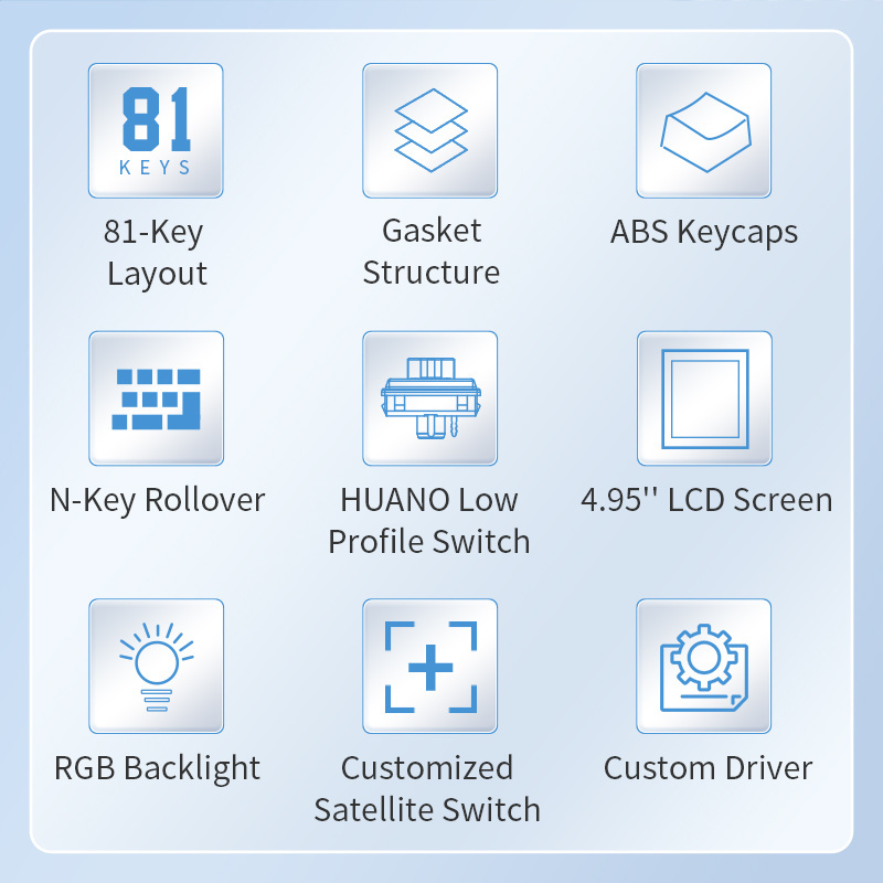 Ajazz AKP815 81 Keys Whit LCD Color Screen Wired Mechanical Switch Utra Slim Thin Low Profile Mechanical Keyboard