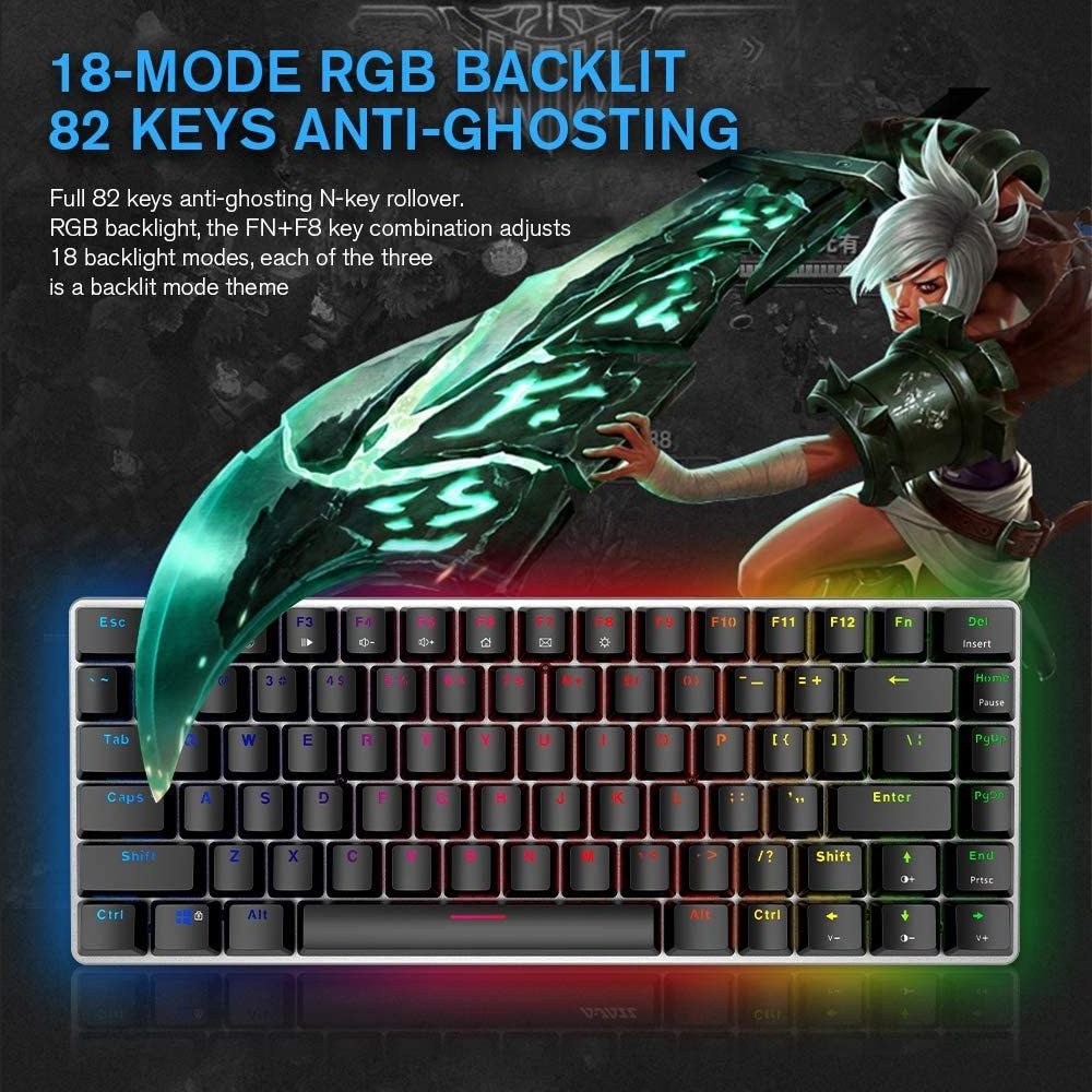 AJAZZ AK33 Compact 82 Keys Anti-Ghosting RGB single Backlit Mechanical Gaming mini  Keyboard for Win PC Gamer