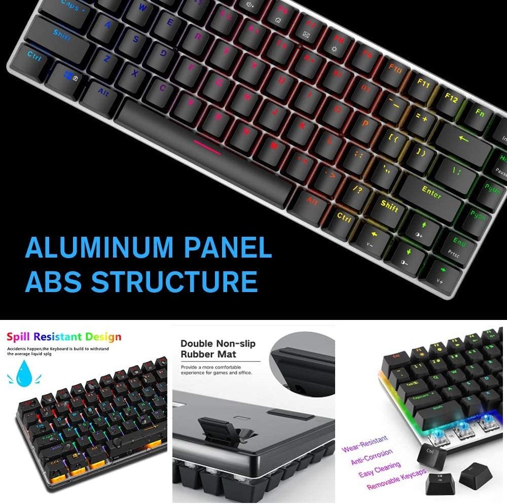 AJAZZ AK33 Compact 82 Keys Anti-Ghosting RGB single Backlit Mechanical Gaming mini  Keyboard for Win PC Gamer