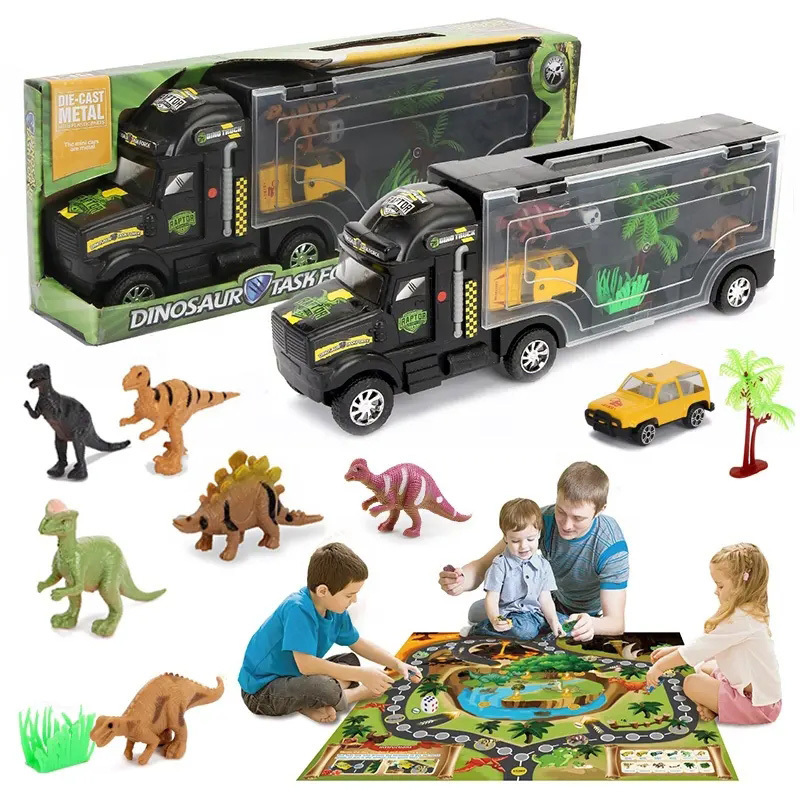 Manufacturers Hot Sale Diecast Toys Vehicles Model Transport Car Carrier Truck Toy with Dinosaur Toys for Kids