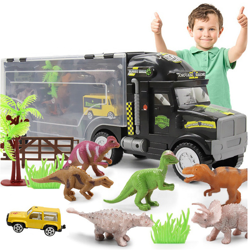 Manufacturers Hot Sale Diecast Toys Vehicles Model Transport Car Carrier Truck Toy with Dinosaur Toys for Kids