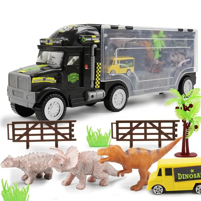 Manufacturers Hot Sale Diecast Toys Vehicles Model Transport Car Carrier Truck Toy with Dinosaur Toys for Kids