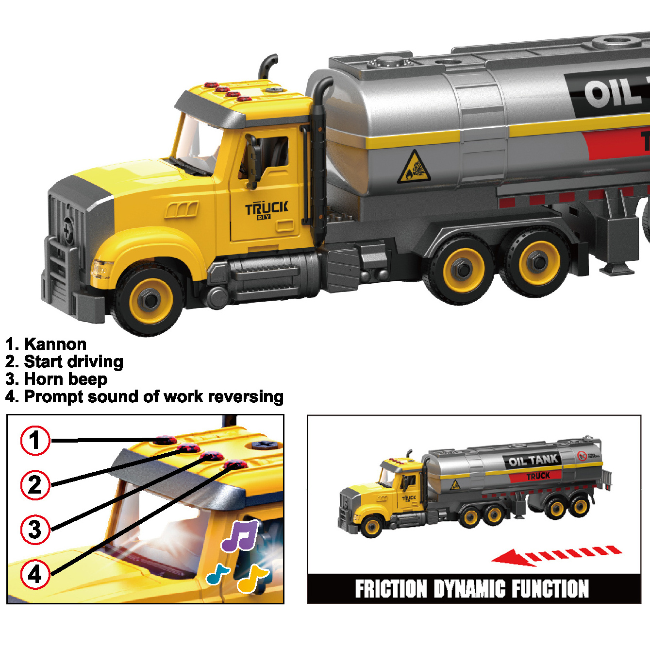 Hot Sale 2023 Boys Inertial Diy Disassembling Vehicle Toys Friction Oil Tank Truck Toys With Light And Music