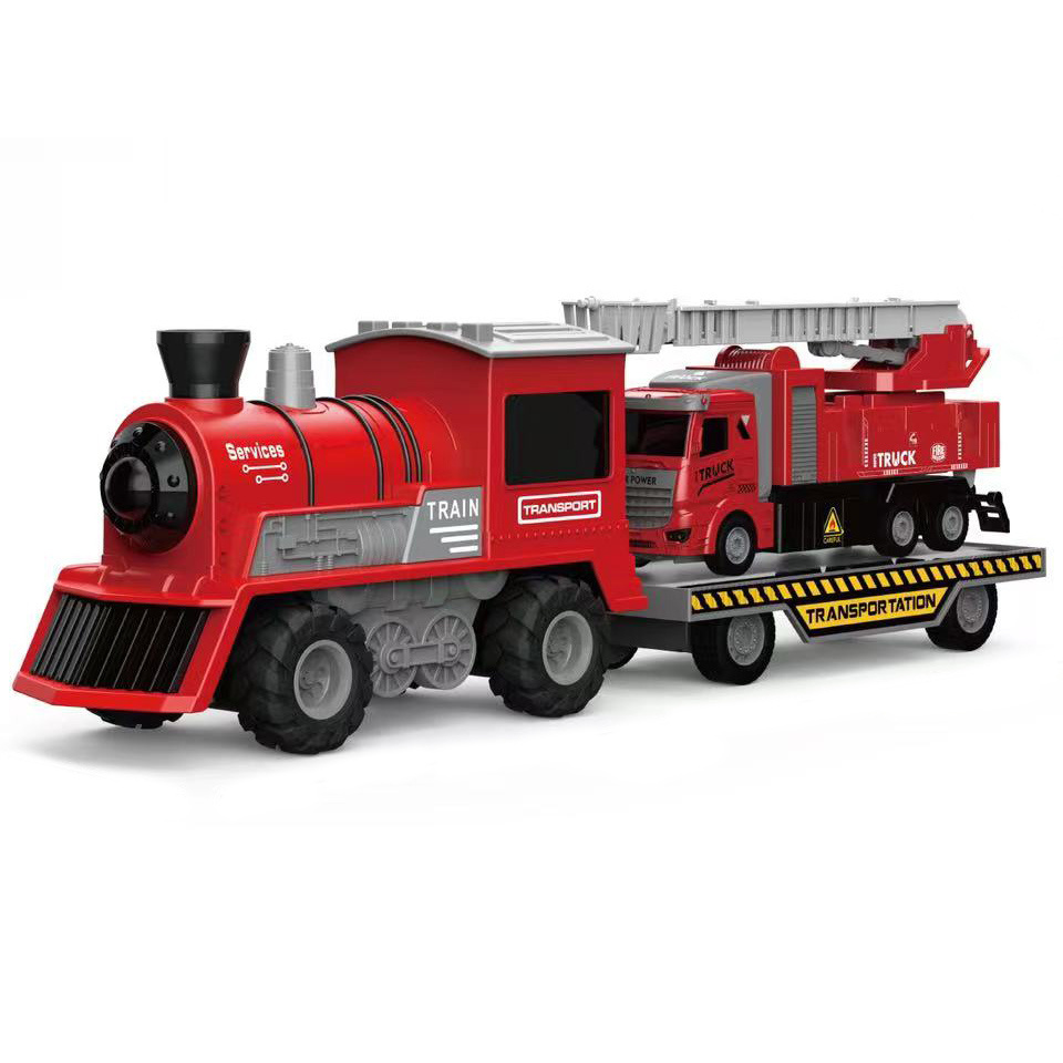 Boys Car Toys 1/16 Scale Friction Toys Model Train,Friction Train Transport Carrier Toy With Light,Sound