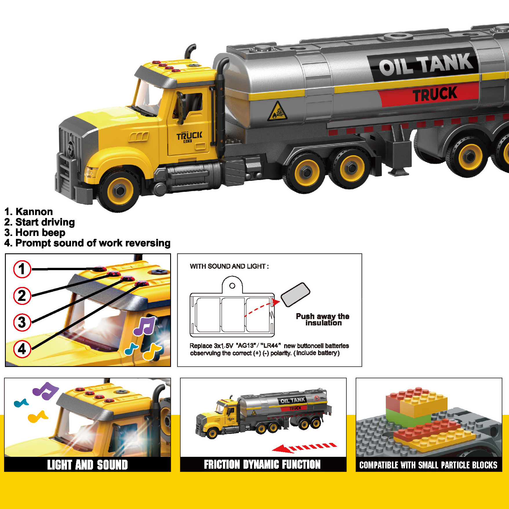 Hot Sale 2023 Boys Inertial Diy Disassembling Vehicle Toys Friction Oil Tank Truck Toys With Light And Music