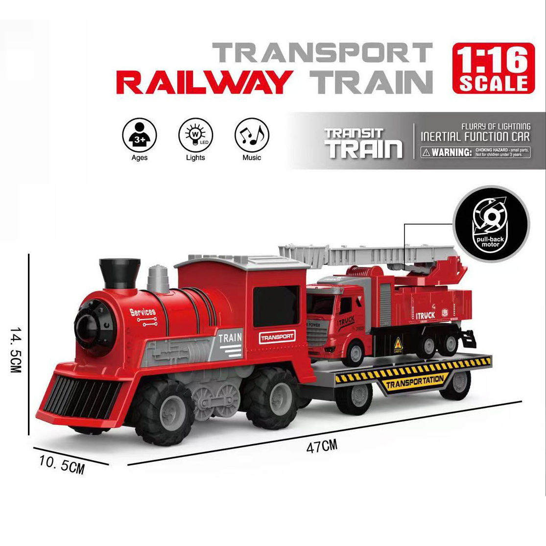 Boys Car Toys 1/16 Scale Friction Toys Model Train,Friction Train Transport Carrier Toy With Light,Sound