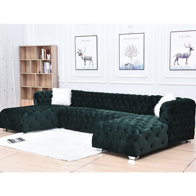 CY Commercial Home Furniture European Style Sectional Sofa Red Customized Color Living Room Sofa Set Fabric L Shaped Velvet