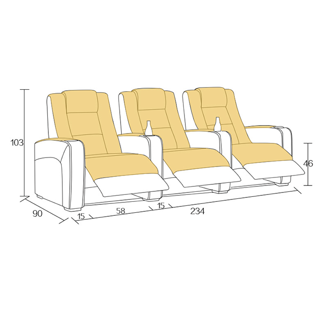 CY customized home cinema sofa leather recliner chair reclining seat theater seating with console for private theatre