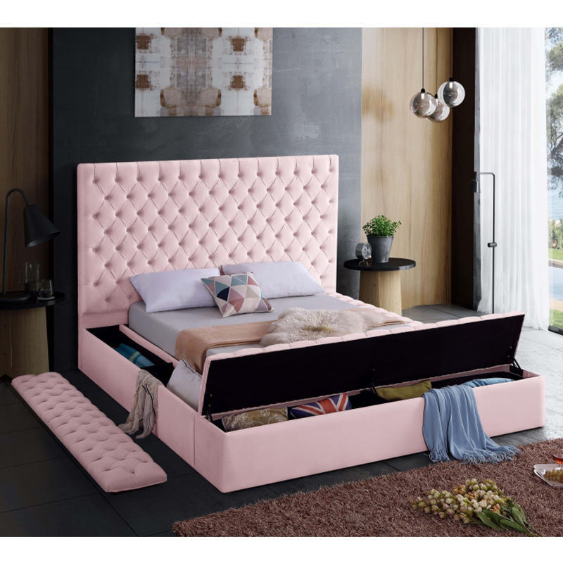 CY Luxury Customized Bedroom Furniture Modern Leather Wooden Furniture King Size Upholstered Storage Camas Adult Beds