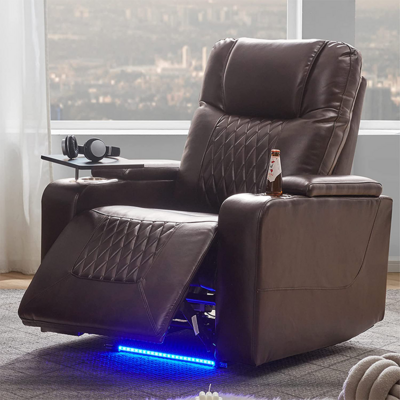 CY Leather Cinema Recliner Sofa Chair, High End Electric Home Theater Sofa, Electric Recliner for Cinema with Laptop Table