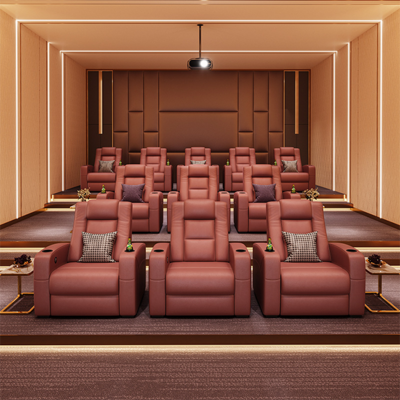 CY customized home cinema sofa leather recliner chair reclining seat theater seating with console for private theatre