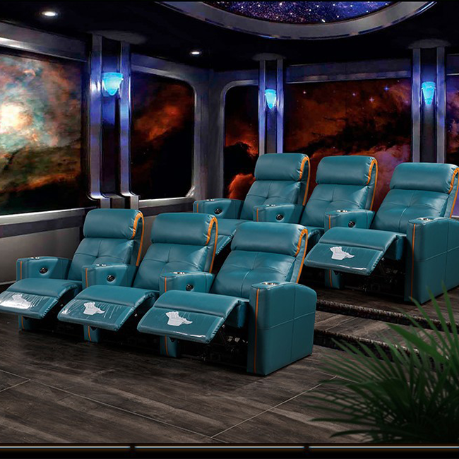 CY customized home cinema sofa leather recliner chair reclining seat theater seating with console for private theatre