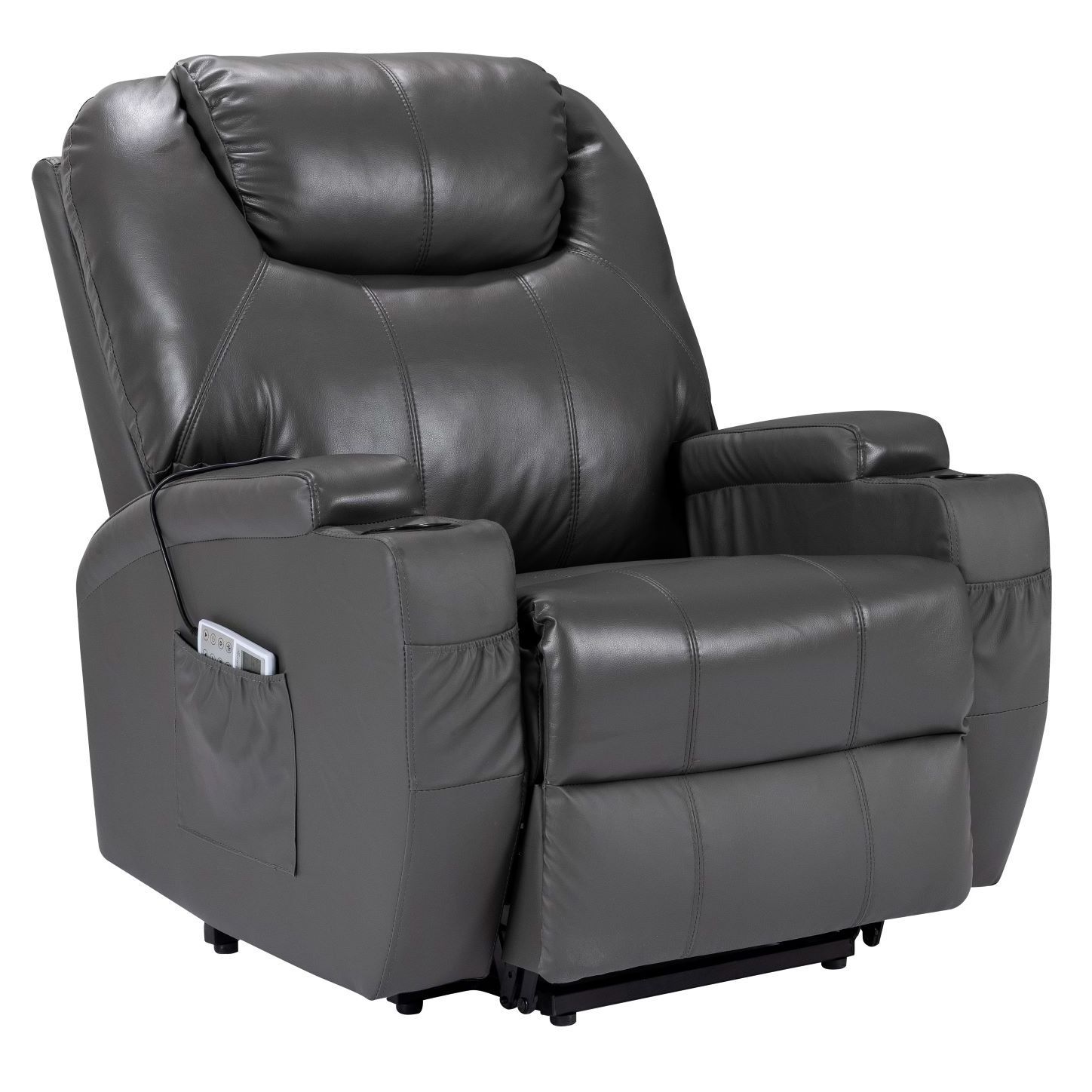 CY Power Adjustable Lift Chair Recliner Heated Function 8 Point Massage and Cup holders Synthetic Leather Recliner for elderly