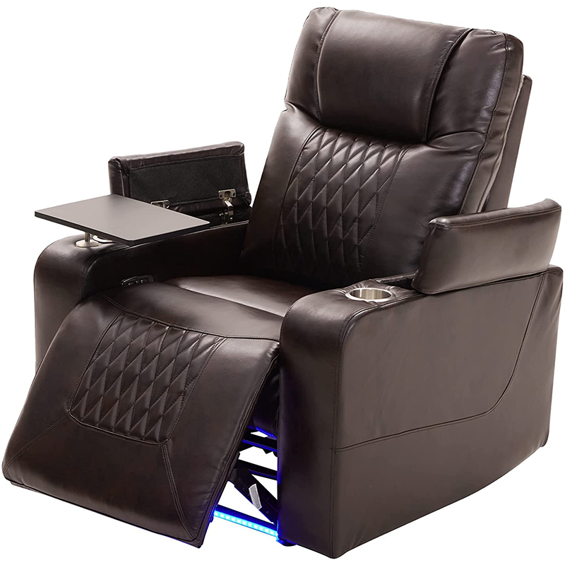 CY Leather Cinema Recliner Sofa Chair, High End Electric Home Theater Sofa, Electric Recliner for Cinema with Laptop Table