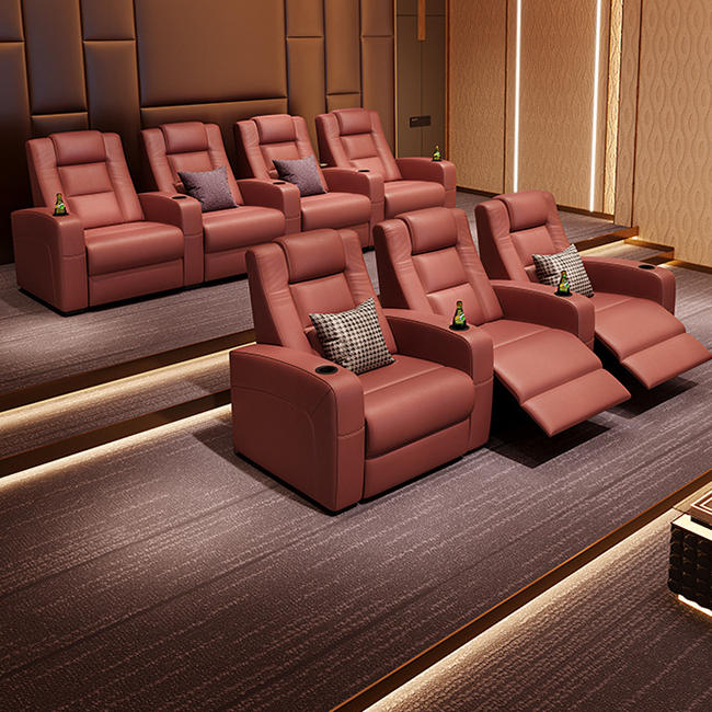 CY customized home cinema sofa leather recliner chair reclining seat theater seating with console for private theatre