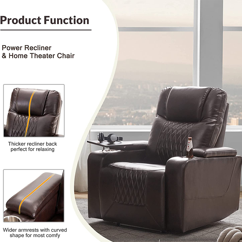 CY Leather Cinema Recliner Sofa Chair, High End Electric Home Theater Sofa, Electric Recliner for Cinema with Laptop Table