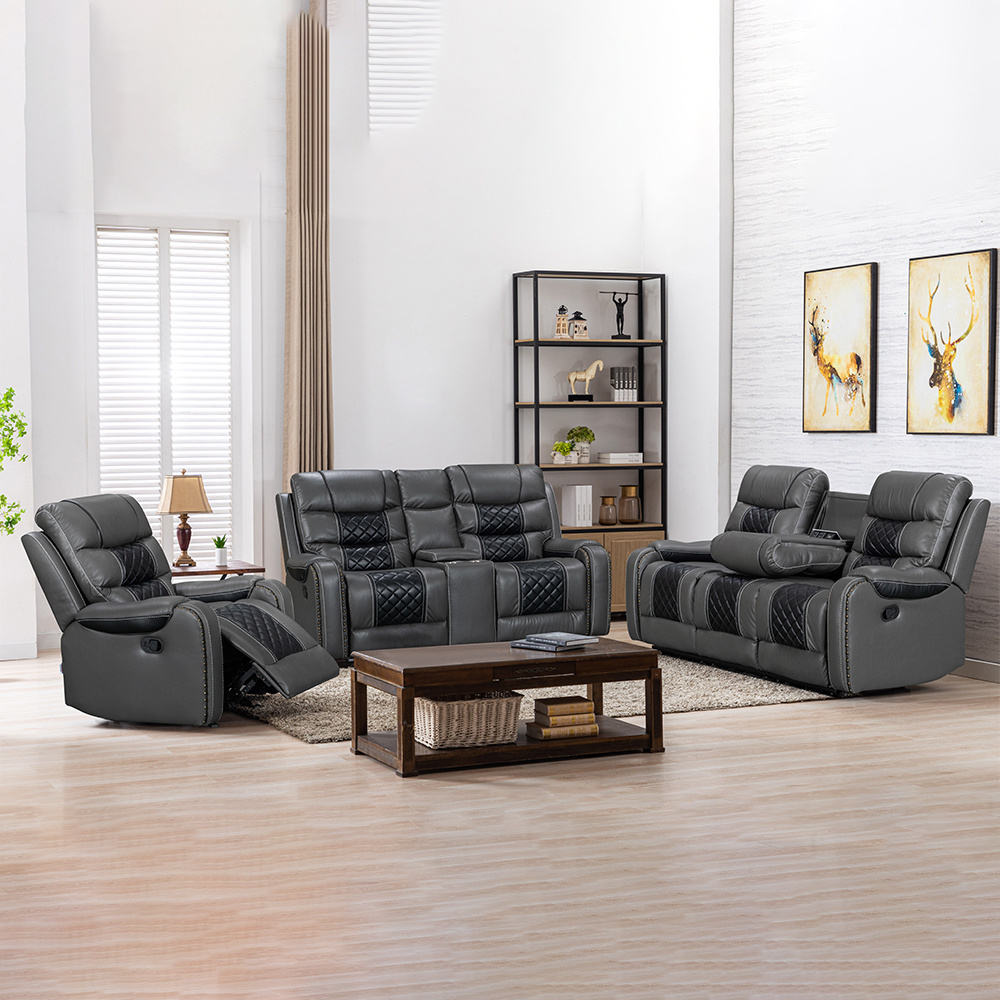 CY Electric Leather Living Room Home Theater Recliner Sofa set, Power Reclining Leather Sofas