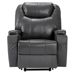 CY Power Adjustable Lift Chair Recliner Heated Function 8 Point Massage and Cup holders Synthetic Leather Recliner for elderly