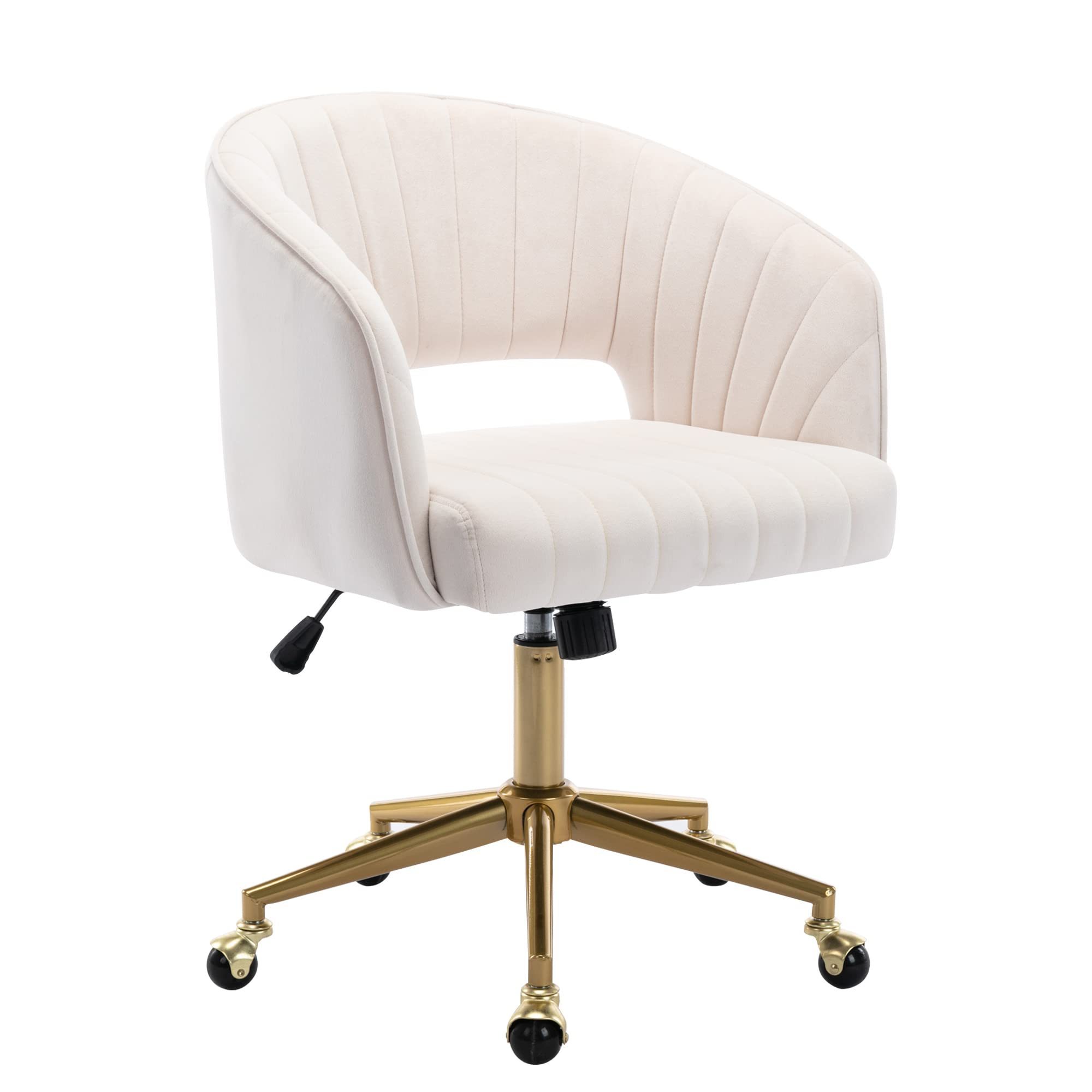 Round Solid Wheel Velvet Home Office Chair Modern Swivel Desk Chair with Gold Base