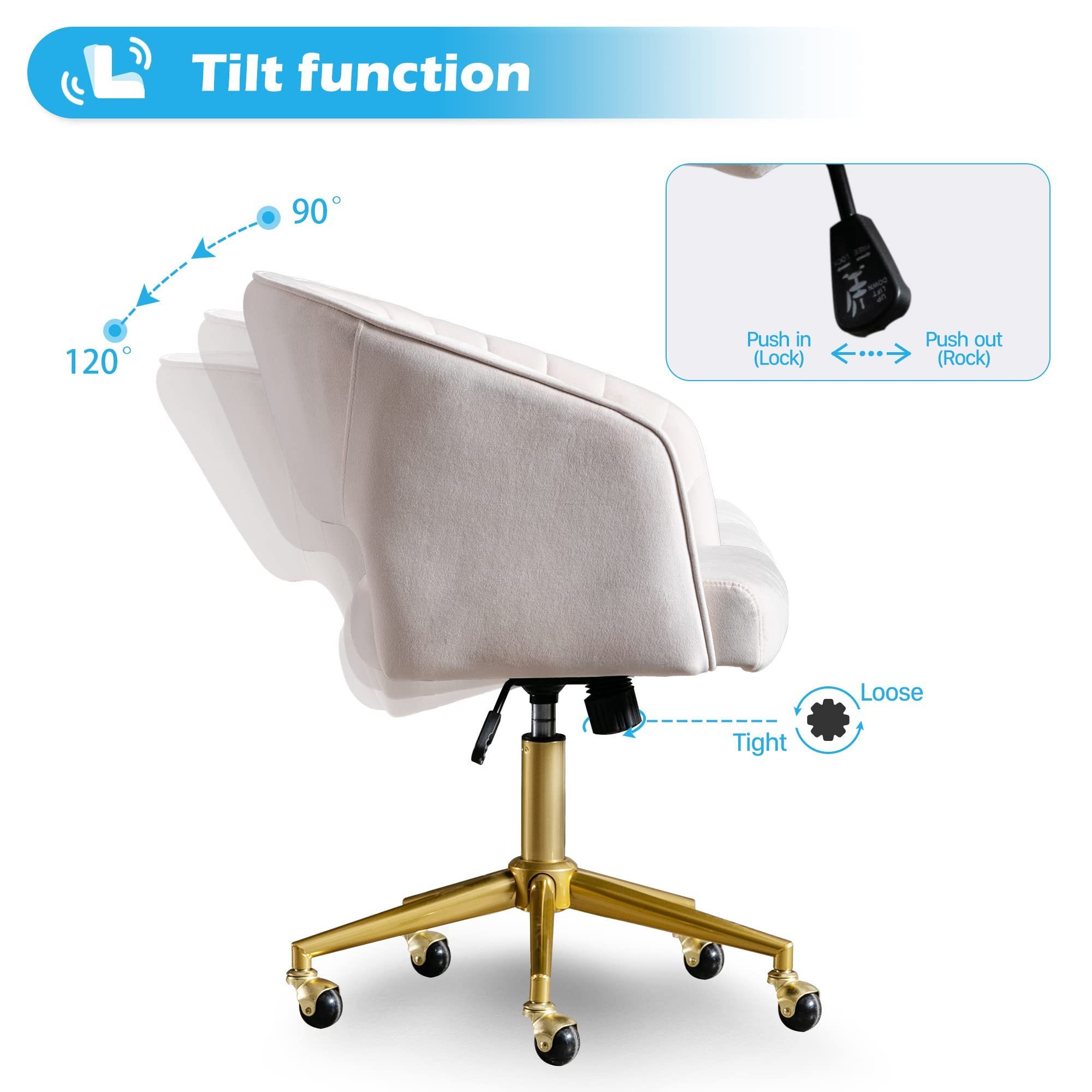 Round Solid Wheel Velvet Home Office Chair Modern Swivel Desk Chair ...