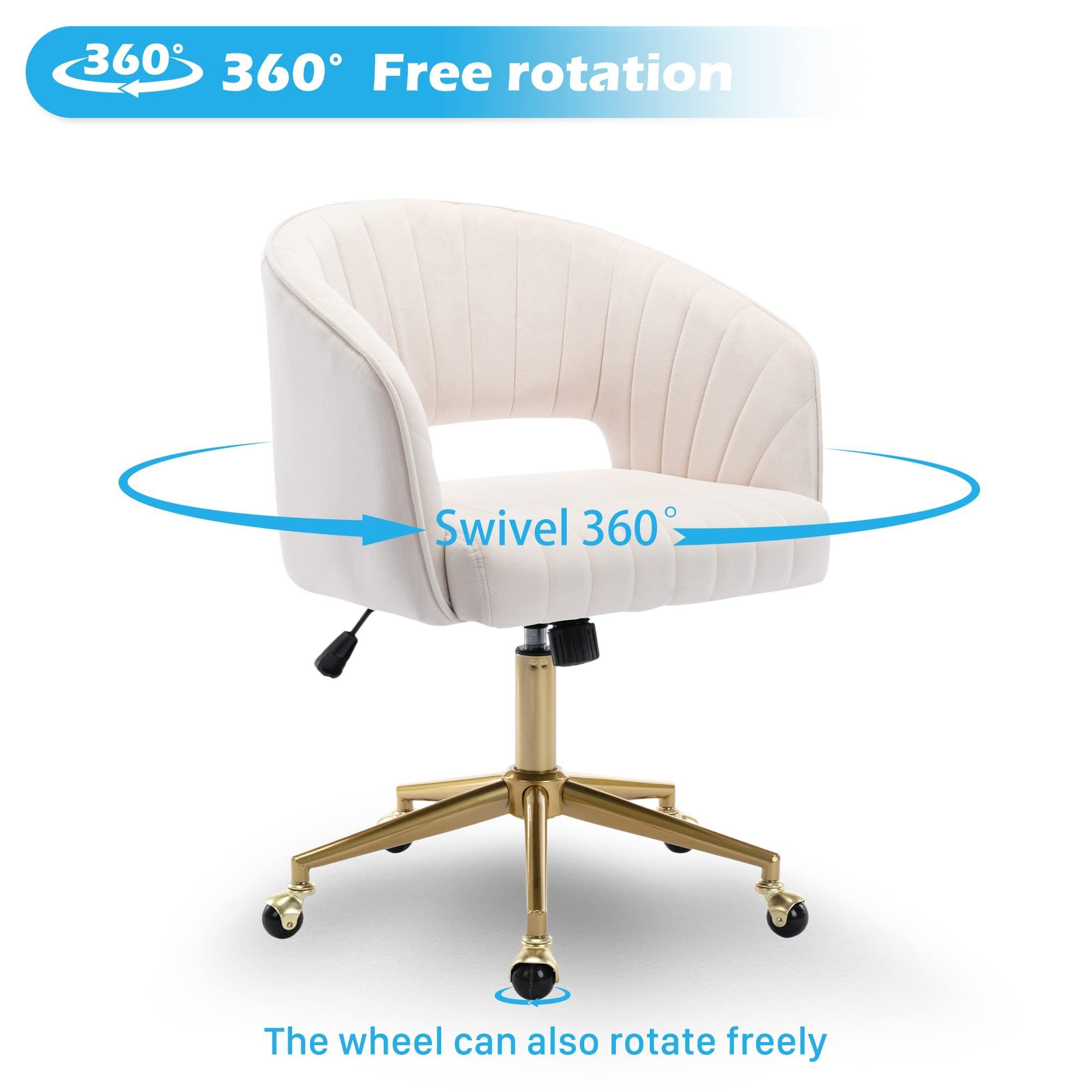 Round Solid Wheel Velvet Home Office Chair Modern Swivel Desk Chair with Gold Base