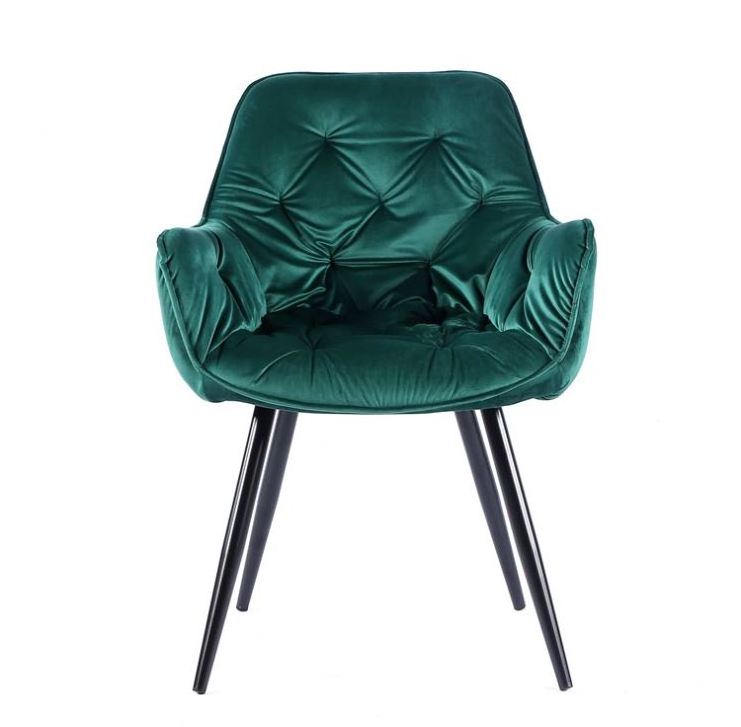 Factory Supply Luxury Tufted Back Armchair Modern Green Velvet Dining Chairs With Metal Legs