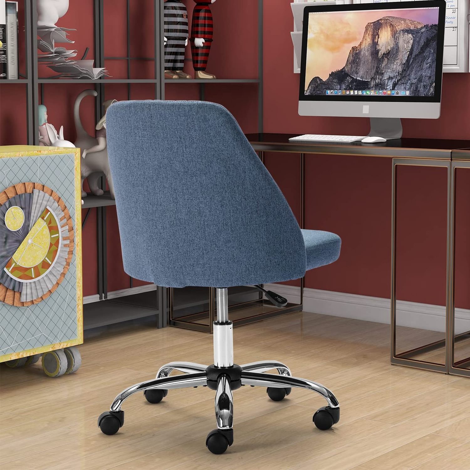 modern Home Office Chair Mid-back Armless Twill Fabric velvet Adjustable Swivel Task Chair for Small Space