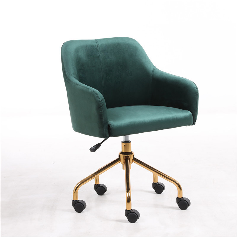 Modern velvet task chair Green Velvet Cover With Armrest Gold Legs Swivel Home Office Chair With Casters For Living Room